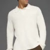 Polo met lange mouwen van gestructureerd breiwerk - Ivoor