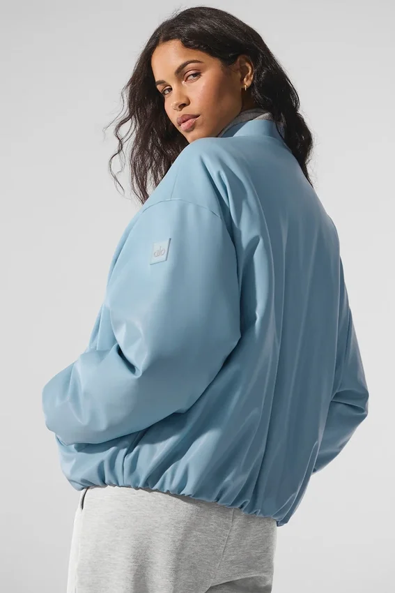Premier-bomberjack van imitatieleer - Celestial Blue