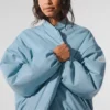 Premier-bomberjack van imitatieleer - Celestial Blue