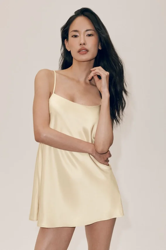 Radiance-jurk van zijden mix - zandbeige