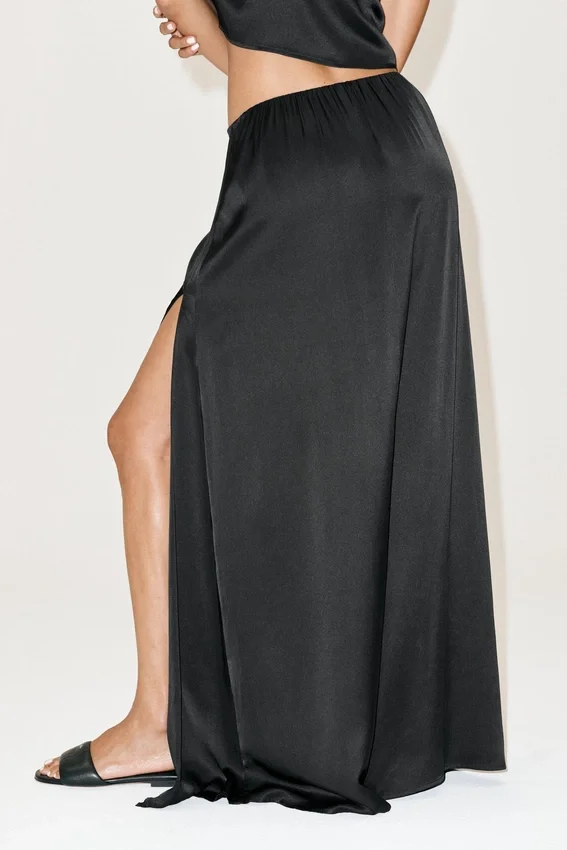 Radiance lange rok met lage taille van zijden mix - Zwart