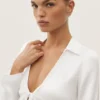 Radiance-top met lange mouwen van zijden mix - Wit