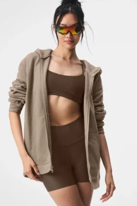 Renown hoodie met doorlopende rits - Gravel