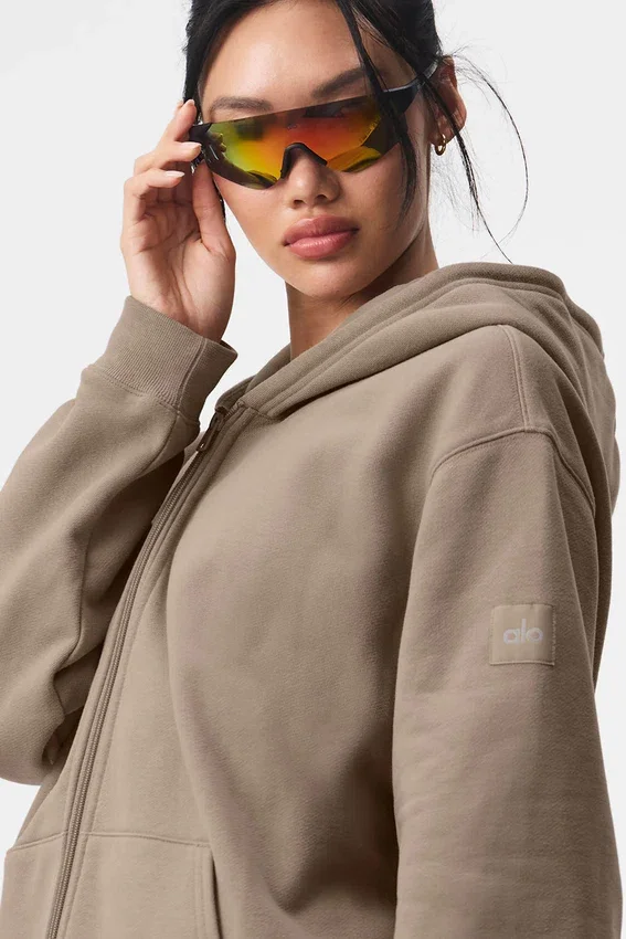 Renown hoodie met doorlopende rits - Gravel