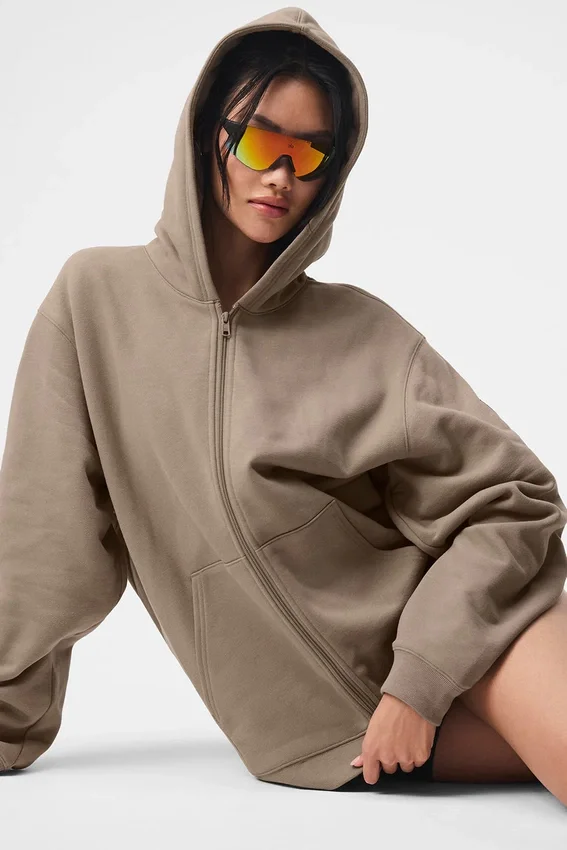 Renown hoodie met doorlopende rits - Gravel