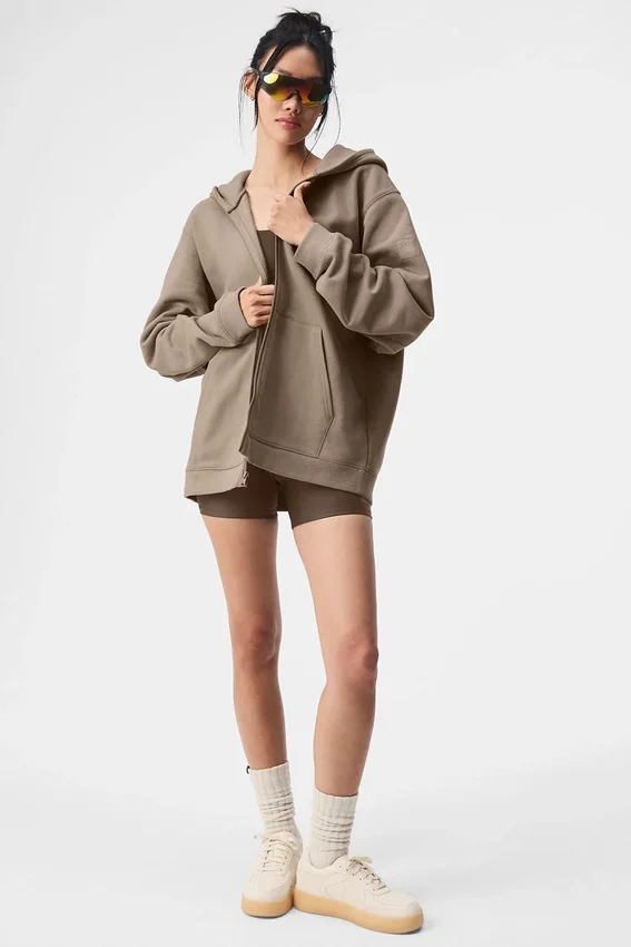 Renown hoodie met doorlopende rits - Gravel