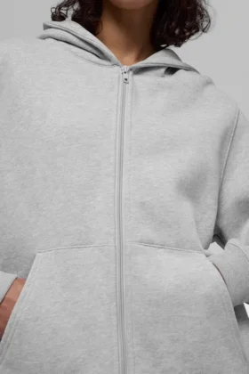 Renown zware Hoodie met doorlopende rits – Athletic Heather Grey