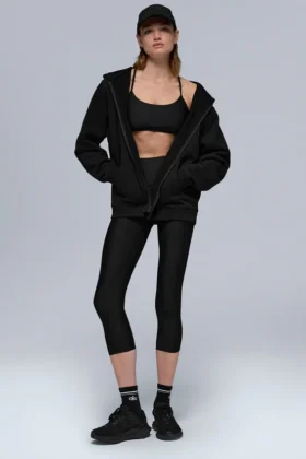Renown zware Hoodie met volledige rits - Zwart