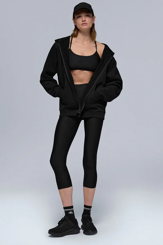 Renown zware Hoodie met volledige rits - Zwart