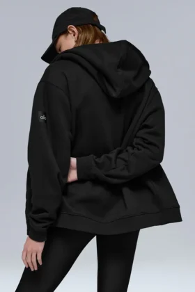 Renown zware Hoodie met volledige rits – Zwart