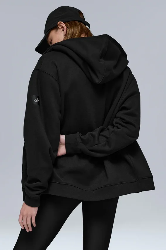 Renown zware Hoodie met volledige rits - Zwart