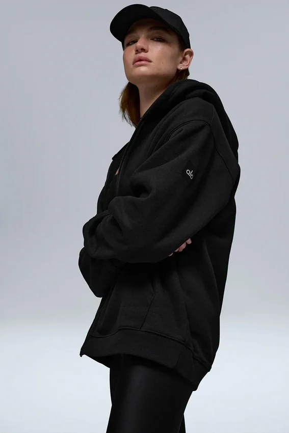 Renown zware Hoodie met volledige rits - Zwart