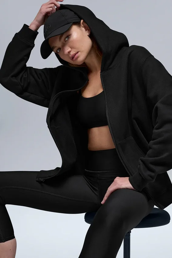 Renown zware Hoodie met volledige rits - Zwart