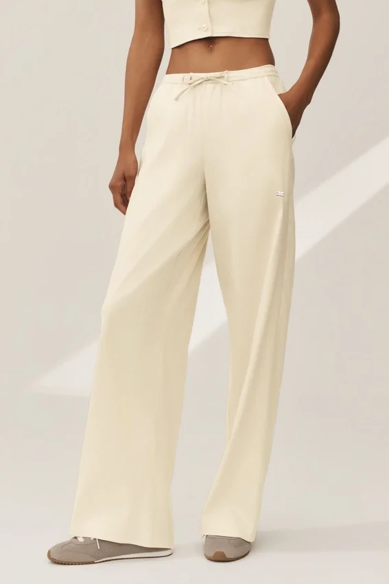 Riviera-broek met wijde pijpen van linnenmix - Sandy Beige