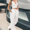 Riviera-broek met wijde pijpen van linnenmix - Wit