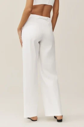 Riviera-broek met wijde pijpen van linnenmix – Wit