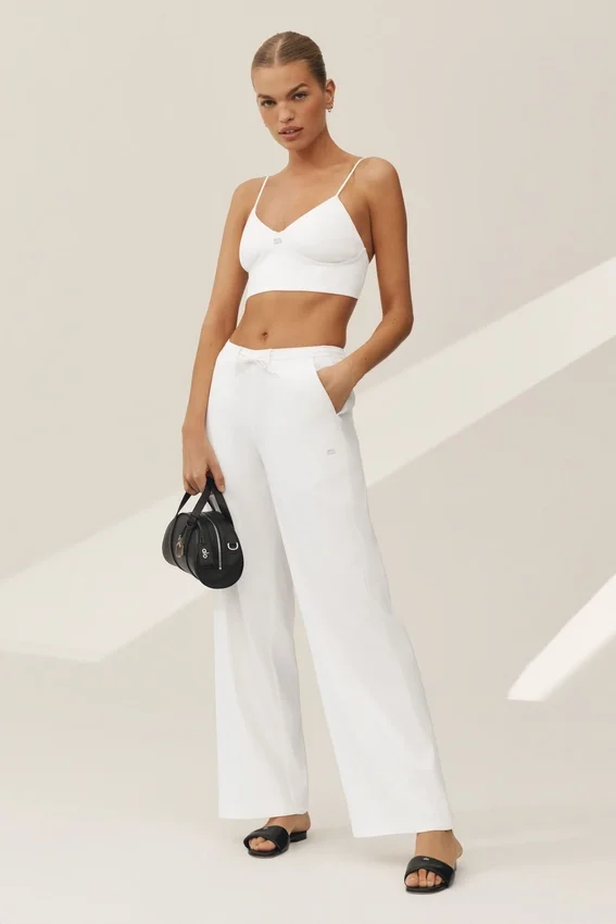 Riviera-broek met wijde pijpen van linnenmix - Wit