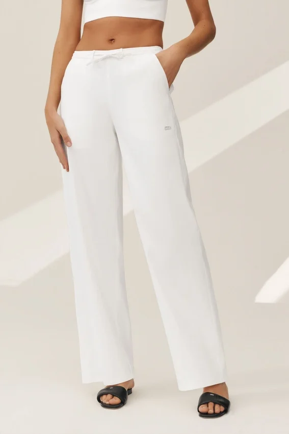 Riviera-broek met wijde pijpen van linnenmix - Wit
