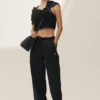 Riviera-broek met wijde pijpen van linnenmix – Zwart
