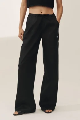Riviera-broek met wijde pijpen van linnenmix – Zwart
