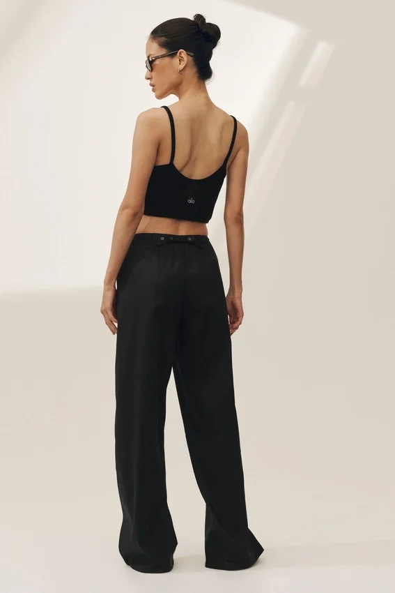 Riviera-broek met wijde pijpen van linnenmix – Zwart