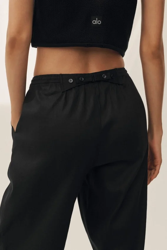 Riviera-broek met wijde pijpen van linnenmix – Zwart