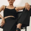 Riviera-broek met wijde pijpen van linnenmix – Zwart