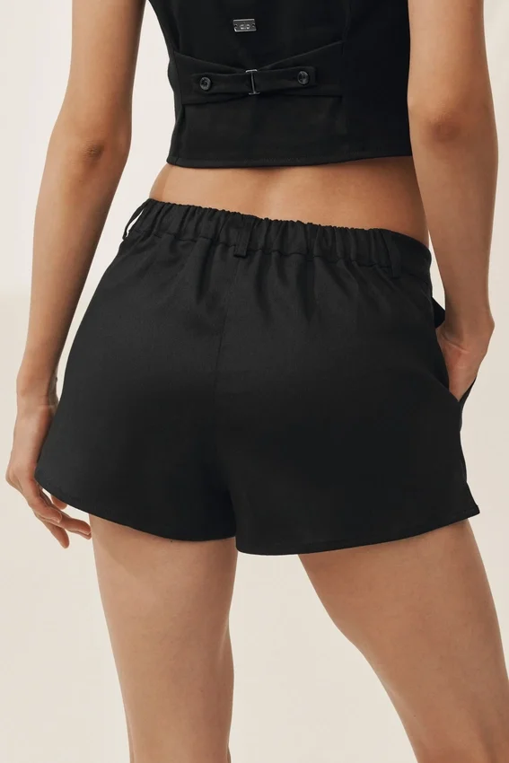 Riviera-korte broek met lage taille van linnenmix – Zwart