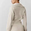 Scholar gebreid cropped jack met doorlopende rits – Oatmeal Heather