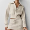 Scholar gebreid cropped jack met doorlopende rits – Oatmeal Heather