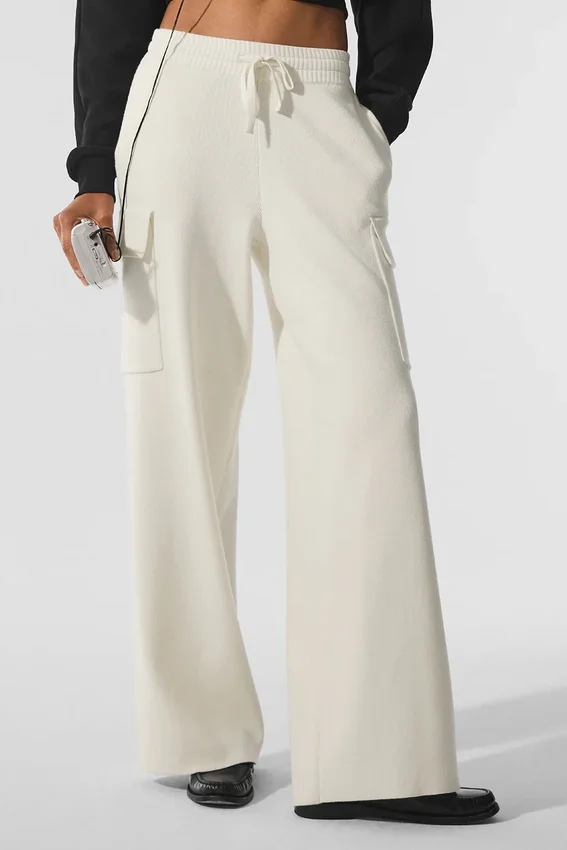 Scholar gebreide High-Waist cargobroek - ivoor