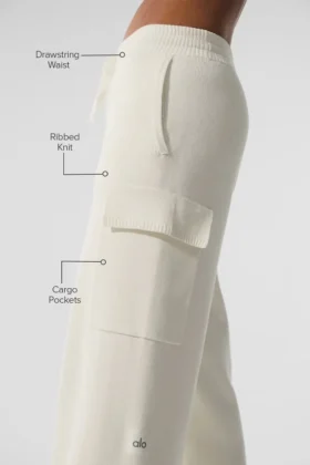 Scholar gebreide High-Waist cargobroek – ivoor