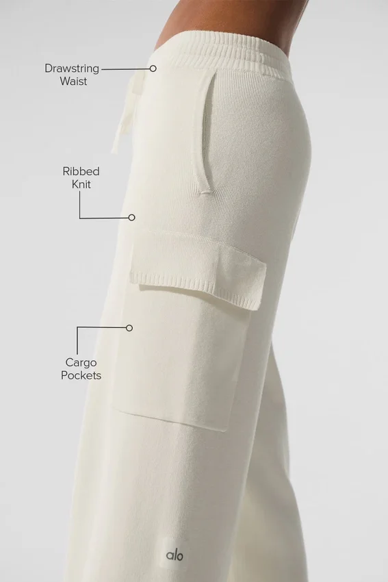 Scholar gebreide High-Waist cargobroek - ivoor