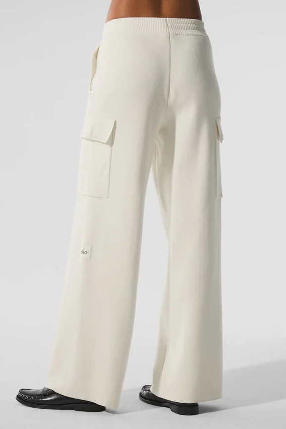 Scholar gebreide High-Waist cargobroek - ivoor