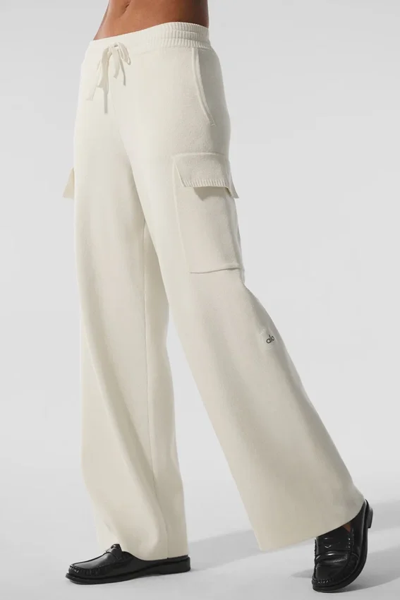 Scholar gebreide High-Waist cargobroek - ivoor