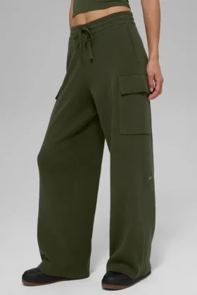 Scholar gebreide High-Waist cargobroek - olijfgroen