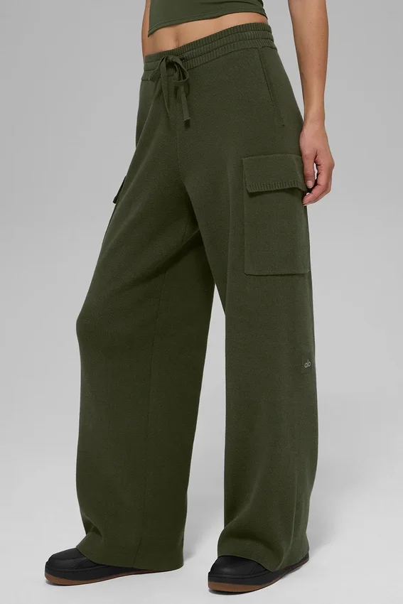 Scholar gebreide High-Waist cargobroek - olijfgroen