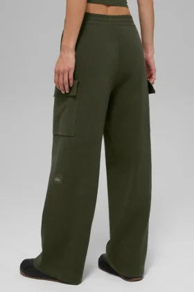 Scholar gebreide High-Waist cargobroek – olijfgroen