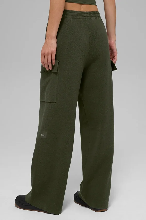 Scholar gebreide High-Waist cargobroek - olijfgroen