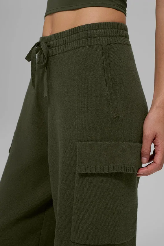 Scholar gebreide High-Waist cargobroek - olijfgroen