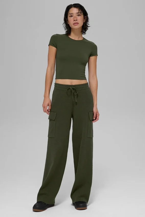 Scholar gebreide High-Waist cargobroek - olijfgroen