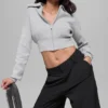 Scholar Knit Cropped Full Zip Jass - Athletic Heather Grey