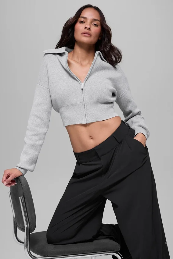 Scholar Knit Cropped Full Zip Jass - Athletic Heather Grey