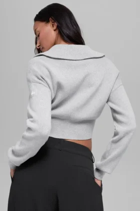 Scholar Knit Cropped Full Zip Jass – Athletic Heather Grey
