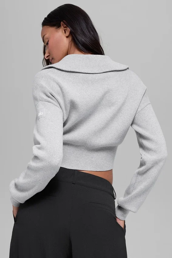 Scholar Knit Cropped Full Zip Jass - Athletic Heather Grey
