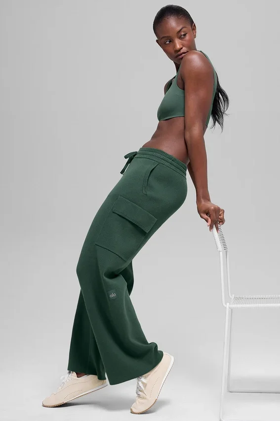 Scholar Knit High-Waist cargo broek - Clover Green