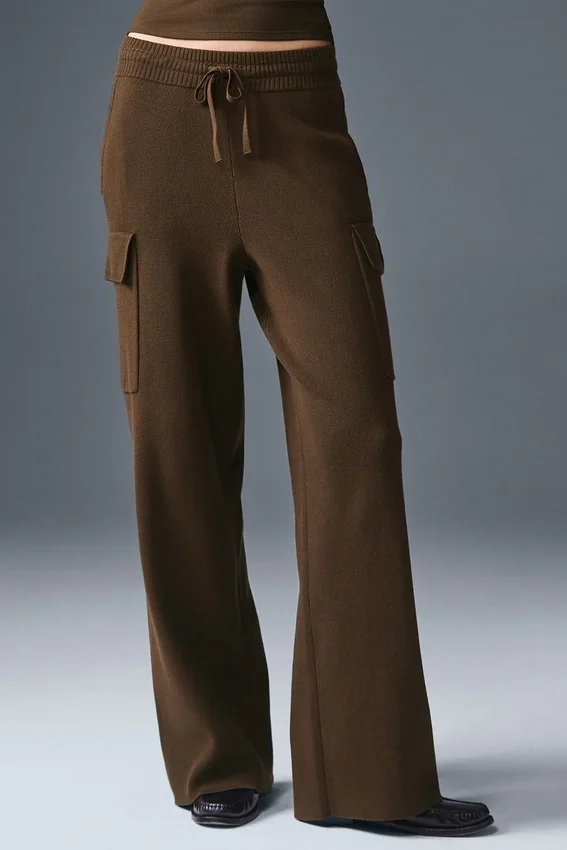 Scholar Knit High-Waist cargo broek - Espresso
