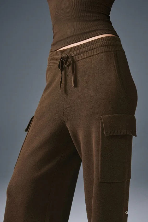 Scholar Knit High-Waist cargo broek - Espresso