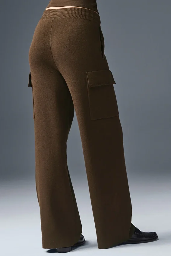 Scholar Knit High-Waist cargo broek - Espresso