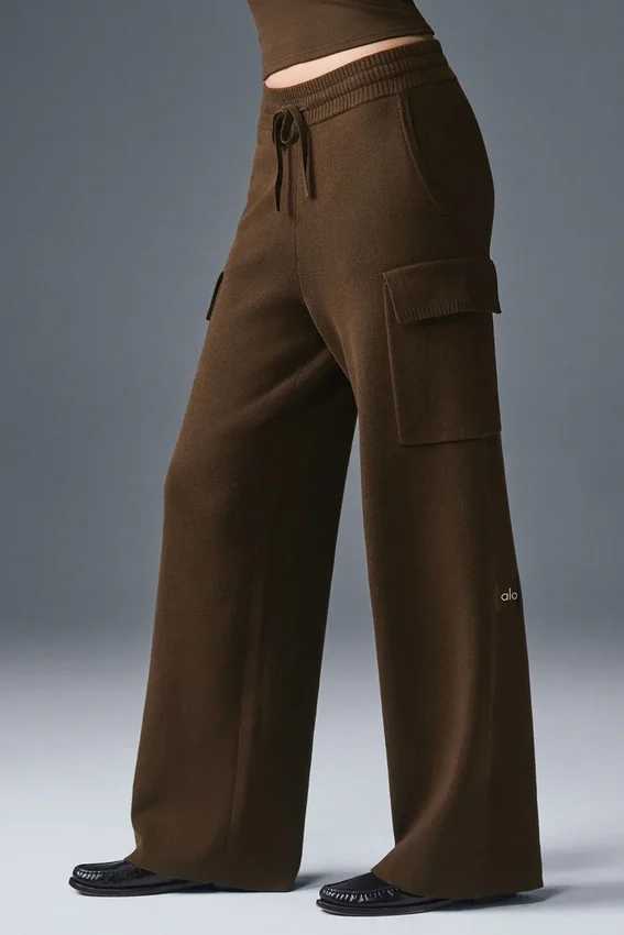 Scholar Knit High-Waist cargo broek - Espresso